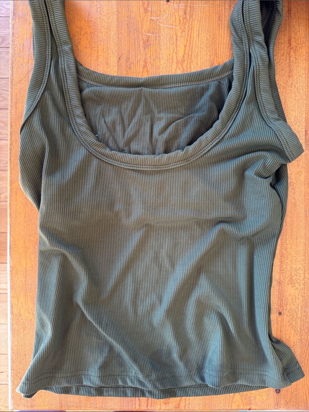 Square Neck Ribbed Tank Top - Olive - Picture 3 of 3